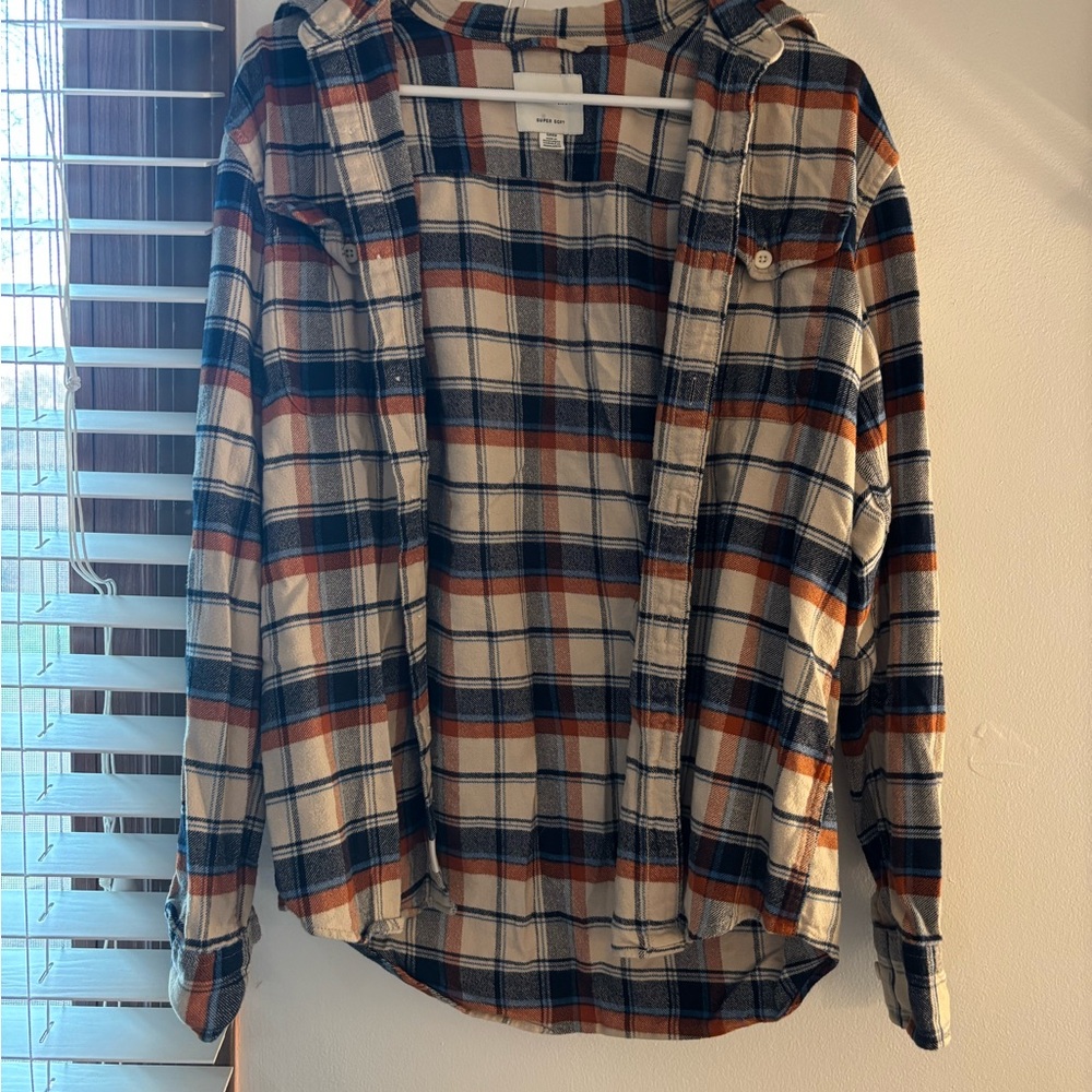 American Eagle Outfitters Plaid Shirt - Blue, Orange, White